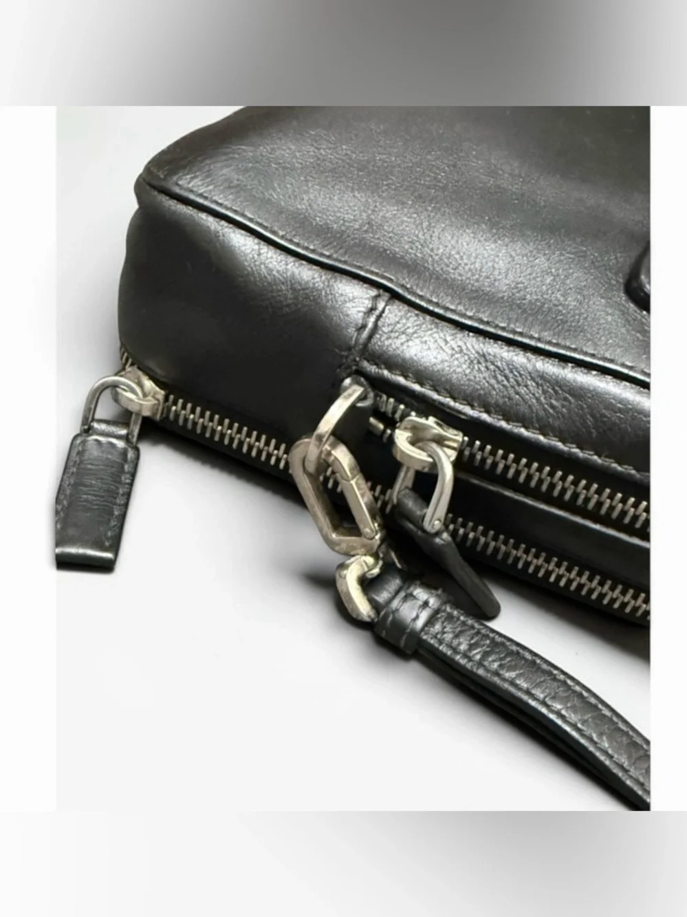 Prada Black Leather Wrist Strap Clutch Double zip Travel Organizer